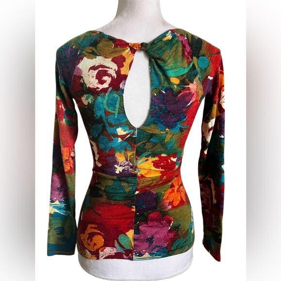 Caché vtg 90s y2k floral front twist bodycon top floral blouse small - Picture 7 of 7